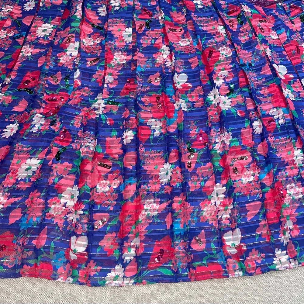 Diane Freis Original Vintage Midi Dress Blue Floral Sequin Boho 80s - Picture 8 of 12